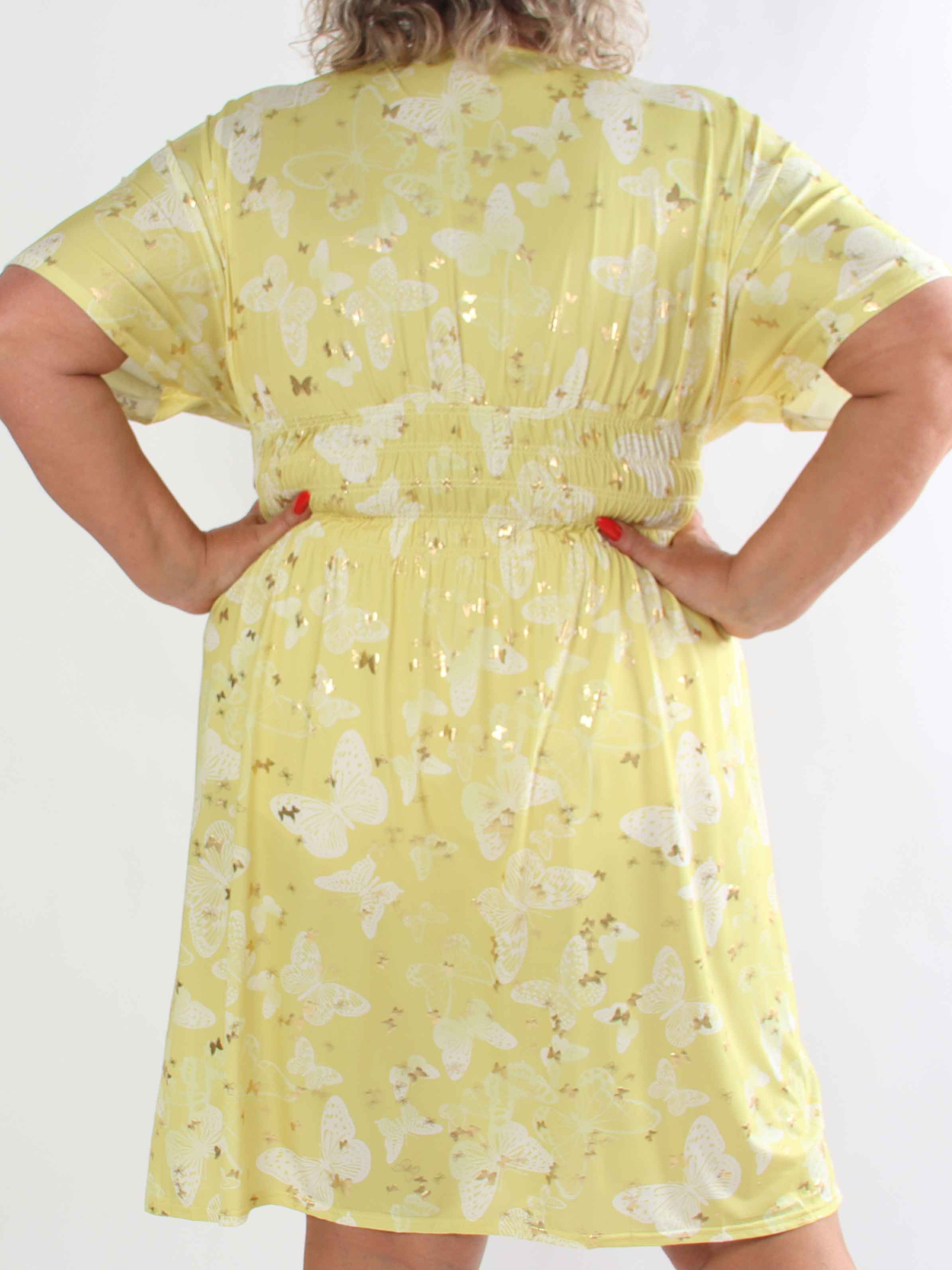 Pams Butterfly Short - Elastisk plus size kjole med sommerfugleprint